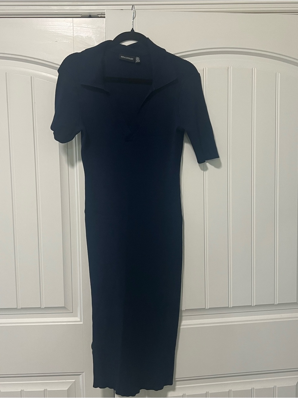 Ribbed Polo-Style Midi Dress in Navy